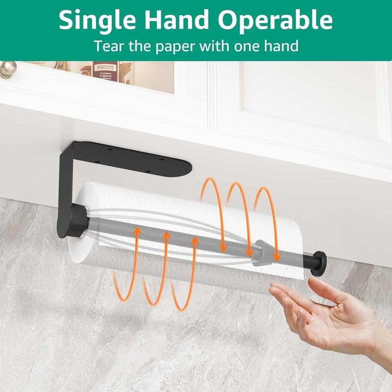 Mbillion Under Cabinet Paper Towel Holder for Kitchen, RV & Camper - Waterproof, Anti-Rust Wall Mount with No Drill Installation, 5.71” Compact Design (Black) - Image 3